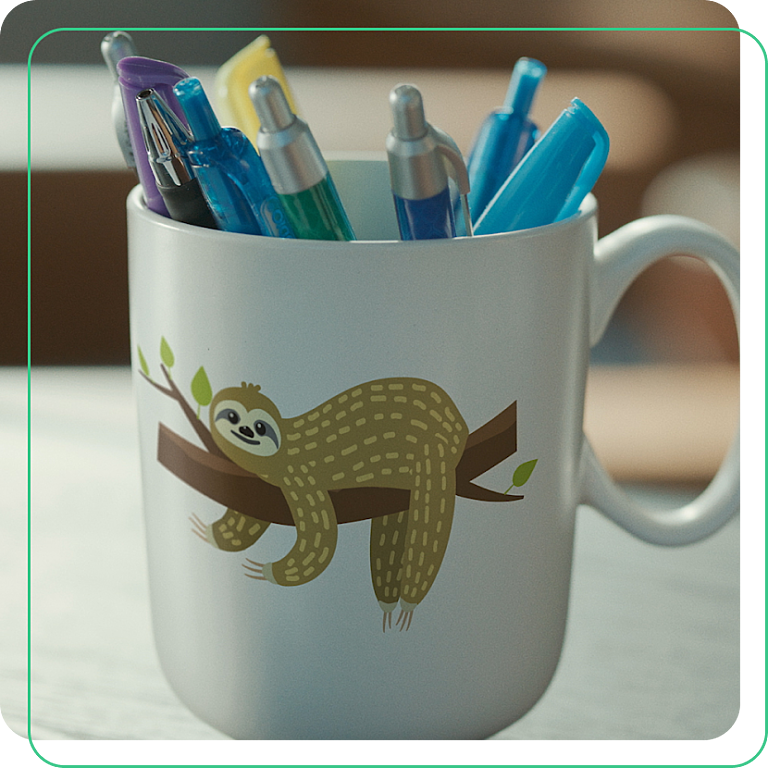 Pencil holder with sloth