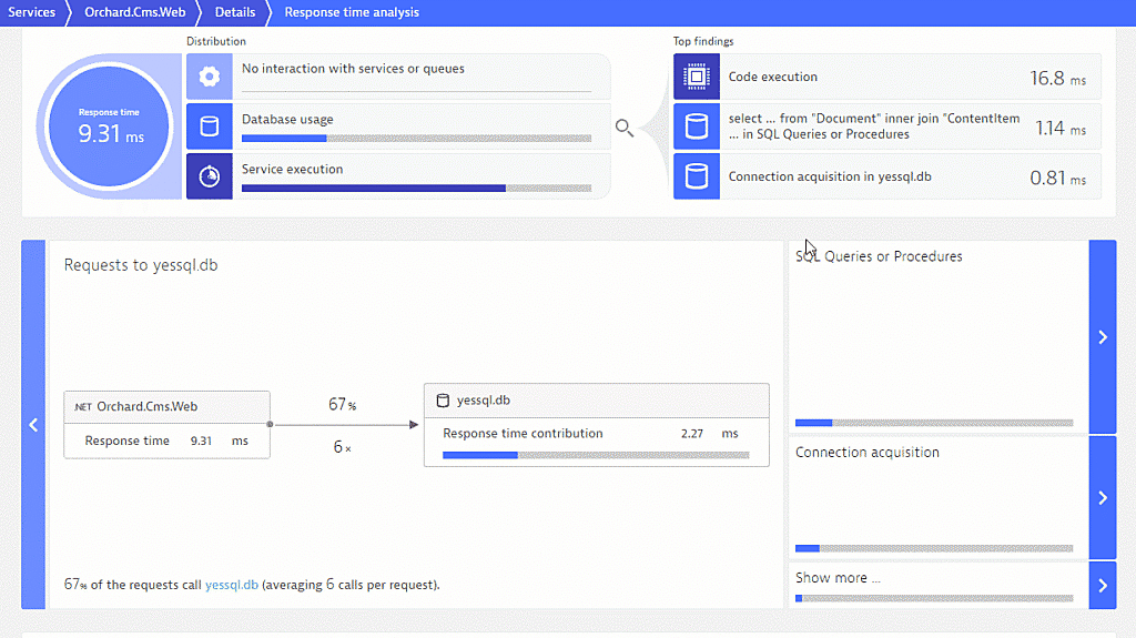 NET core database monitoring in Dynatrace screenshot
