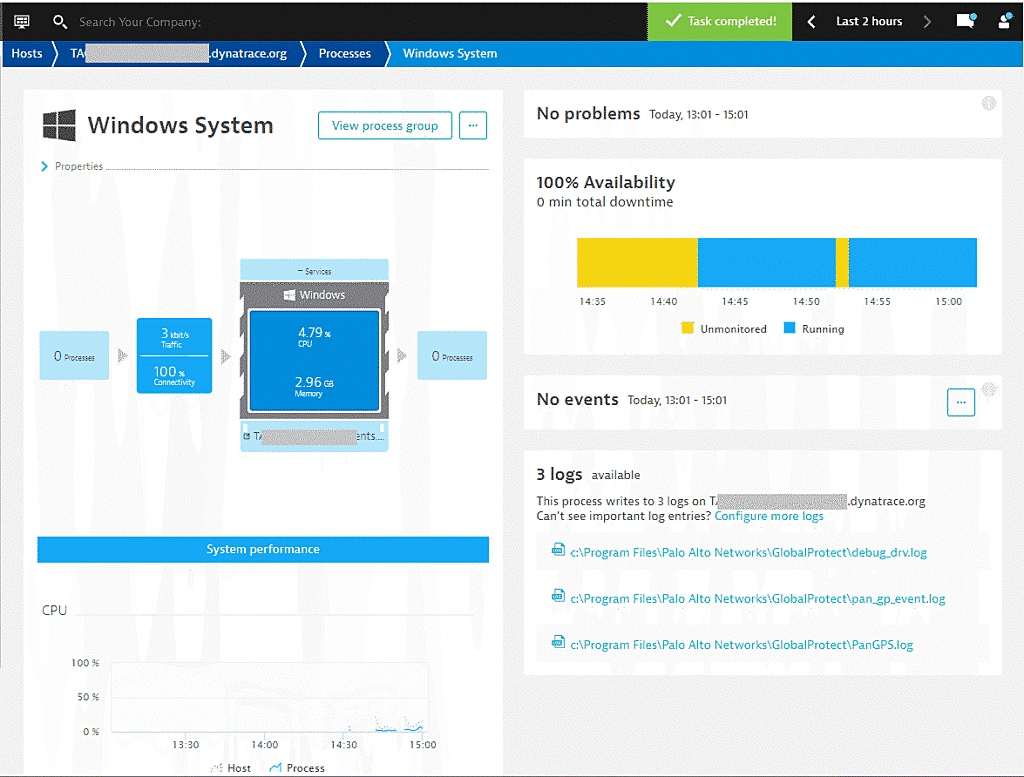 Windows monitoring host CPU consuming processes in Dynatrace screenshot