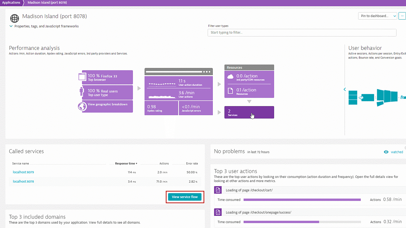 Application services view service flow in Dynatrace screenshot