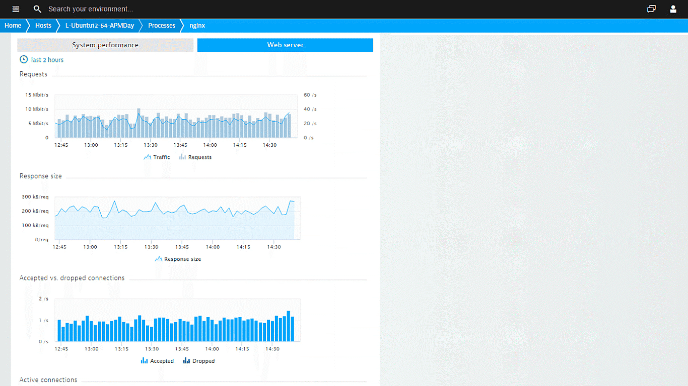 Nginx monitoring metrics details in Dynatrace screenshot