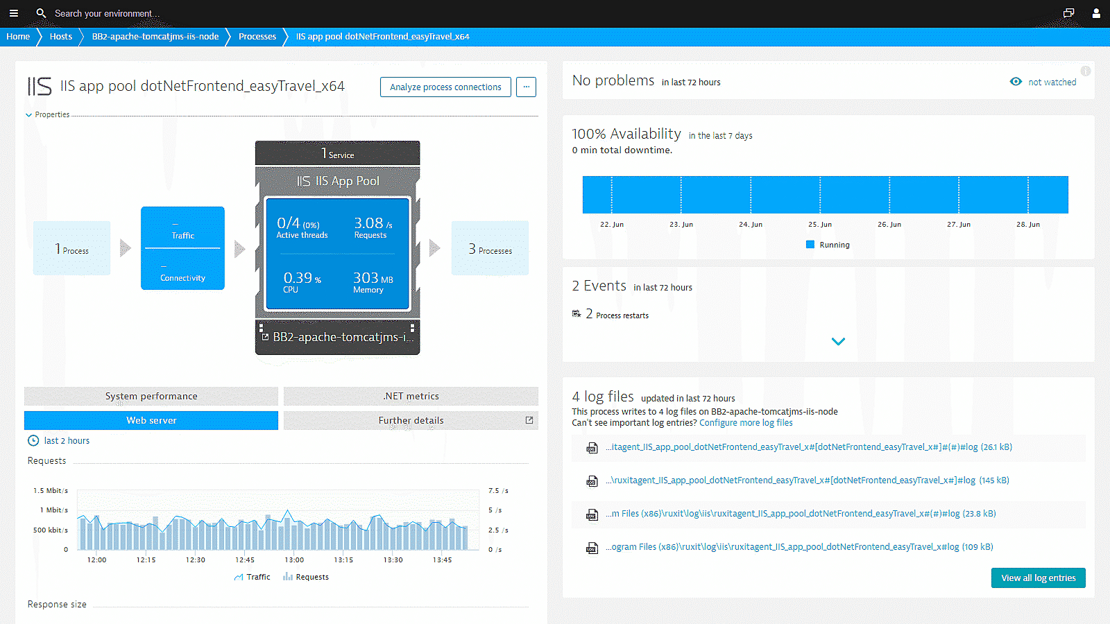 dotNet web metrics monitoring in Dynatrace screenshot