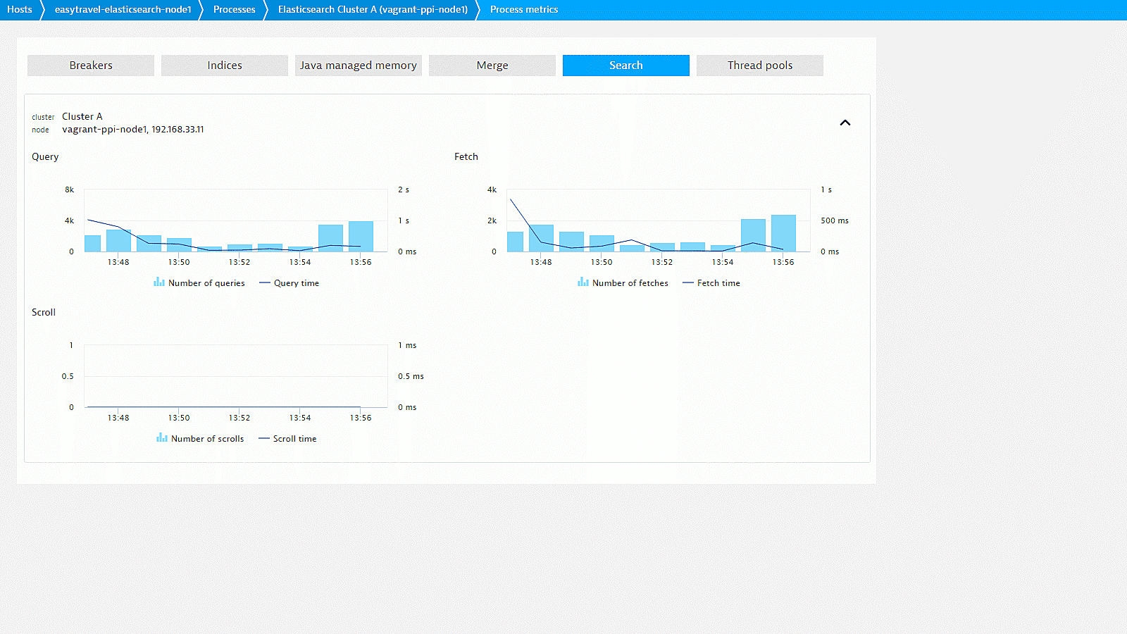 Elasticsearch monitoring additional node metrics details in Dynatrace screenshot