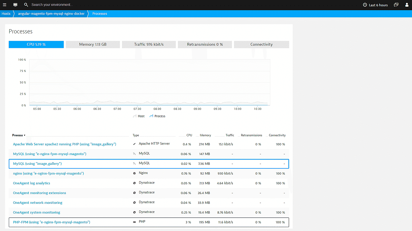 MySQL monitoring process list in Dynatrace screenshot