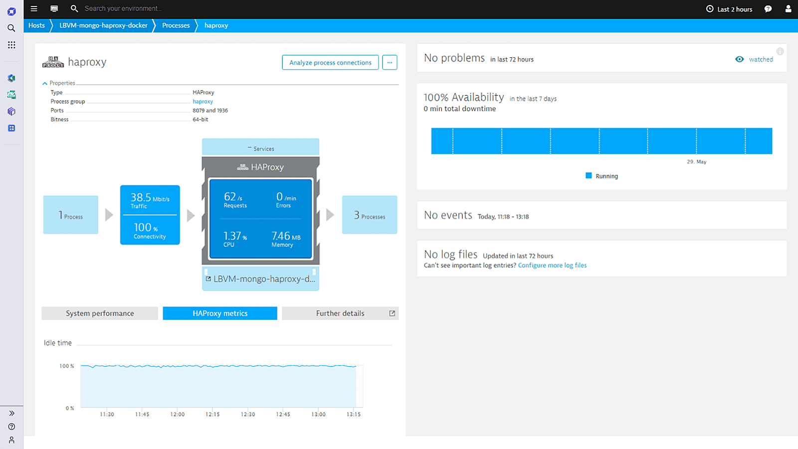 Process monitoring of haproxy in Dynatrace screenshot