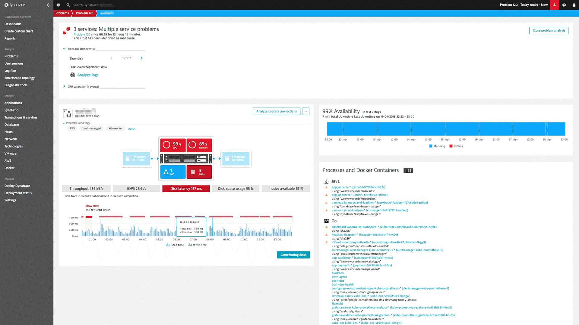 Service Problem detection Dynatrace screenshot