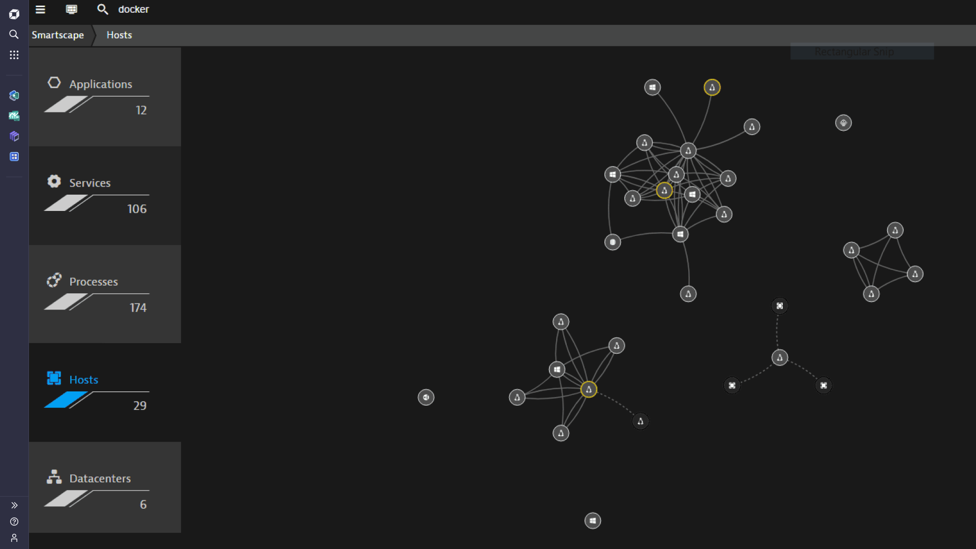 Hosts do Docker no Smartscape – captura de tela da Dynatrace