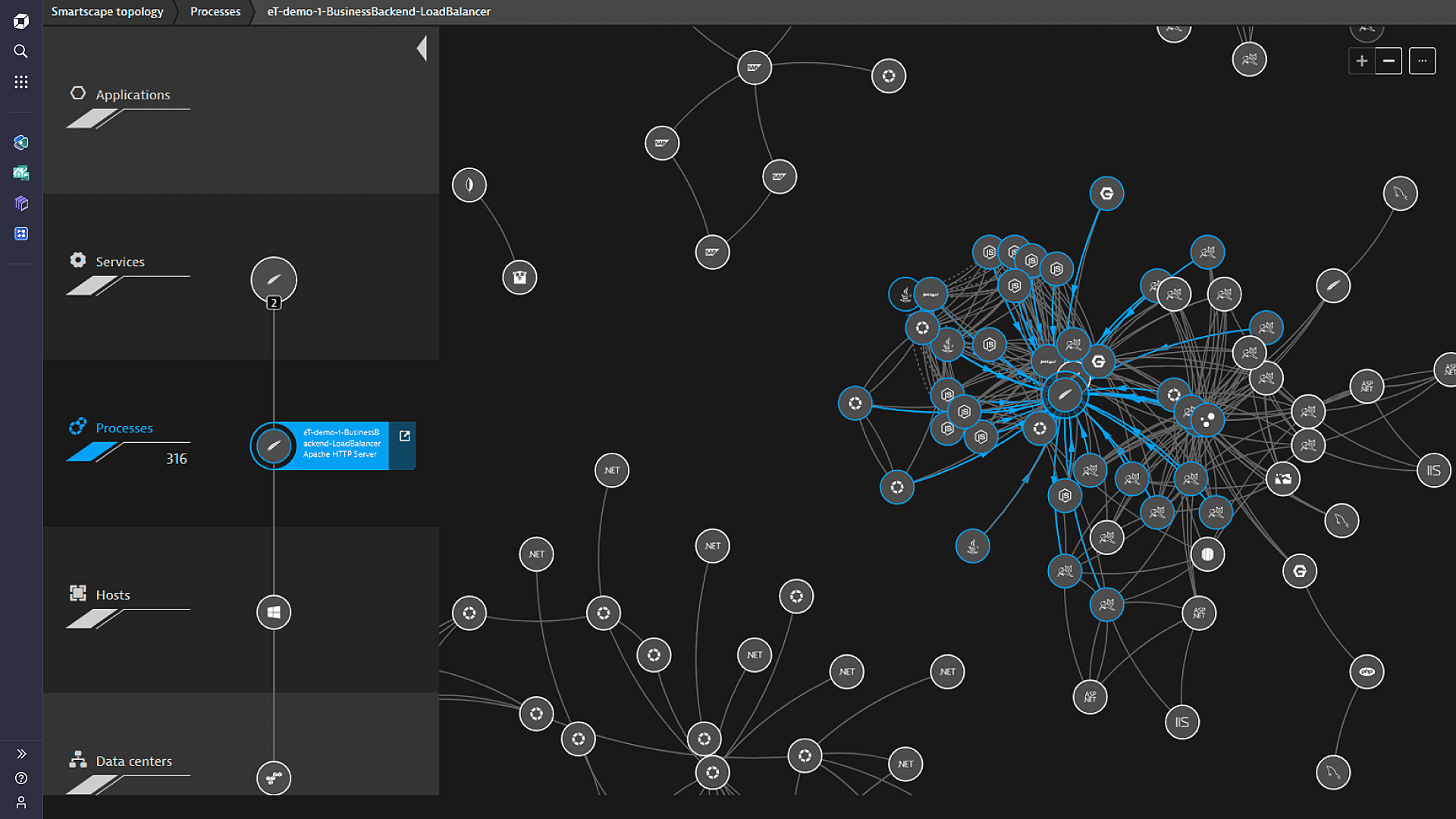 Smartscape topology automatic dependency mapping Dynatrace screenshot